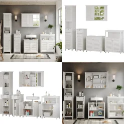 Badmöbel-Set Riad Weiß 5 Teile, Unterschrank mit Zwischenablage Vicco