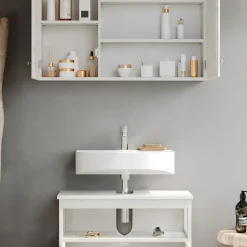 Badmöbel-Set Riad Weiß 2 Teile, Unterschrank mit Zwischenablage Vicco