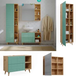 Badmöbel-Set Rudi Mintgrün 3 Teile, mit Hochschrank Vicco