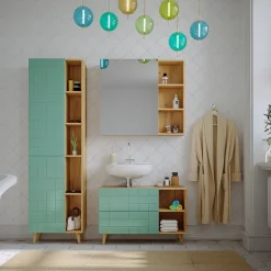 Badmöbel-Set Rudi Mintgrün 3 Teile, mit Hochschrank Vicco