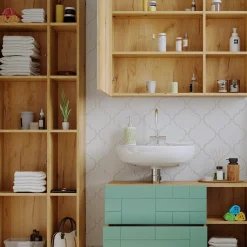 Badmöbel-Set Rudi Mintgrün 3 Teile, mit Hochschrank Vicco