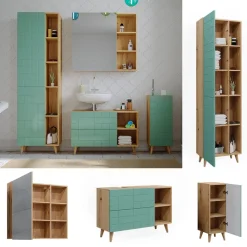 Badmöbel-Set Rudi Mintgrün 4 Teile, mit Hochschrank Vicco