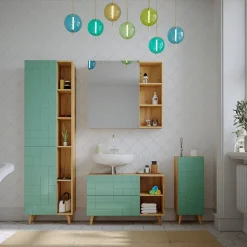 Badmöbel-Set Rudi Mintgrün 4 Teile, mit Hochschrank Vicco