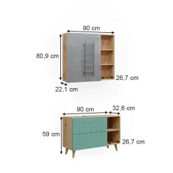 Badmöbel-Set Rudi Mintgrün 2 Teile Vicco