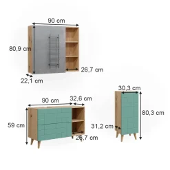 Badmöbel-Set Rudi Mintgrün 3 Teile Vicco