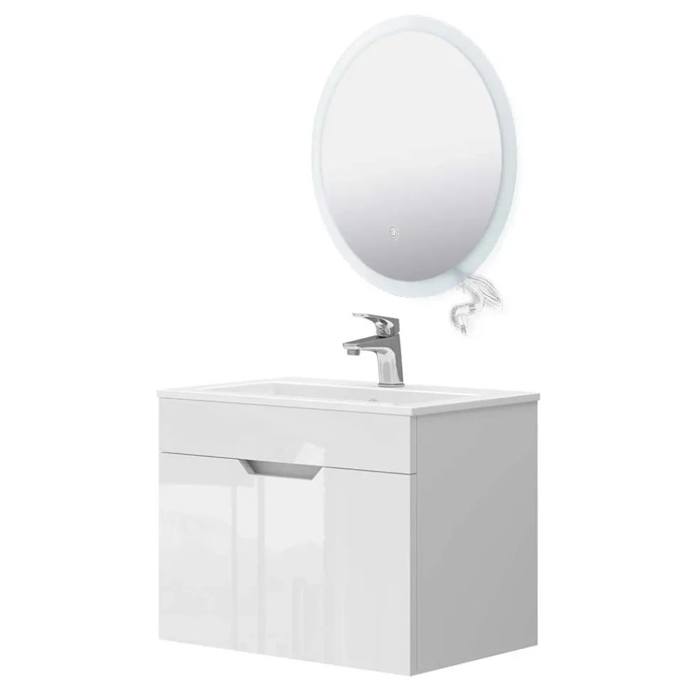 Badmöbel-Set Stefanie Weiß 3 Teile, mit Unterschrank 60 cm und Led Spiegel Vicco