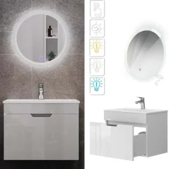 Badmöbel-Set Stefanie Weiß 3 Teile, mit Unterschrank 60 cm und Led Spiegel Vicco