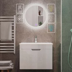 Badmöbel-Set Stefanie Weiß 3 Teile, mit Unterschrank 60 cm und Led Spiegel Vicco