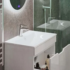 Badmöbel-Set Stefanie Weiß 3 Teile, mit Unterschrank 60 cm und Led Spiegel Vicco