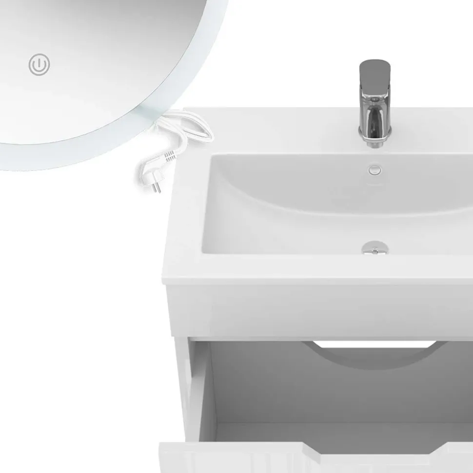 Badmöbel-Set Stefanie Weiß 3 Teile, mit Unterschrank 60 cm und Led Spiegel Vicco