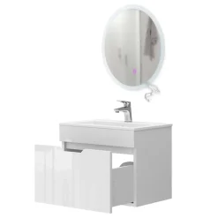 Badmöbel-Set Stefanie Weiß 3 Teile, mit Unterschrank 60 cm und Led Spiegel Vicco