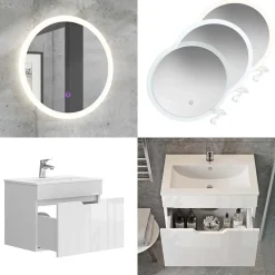 Badmöbel-Set Stefanie Weiß 3 Teile, mit Unterschrank 60 cm und Led Spiegel Vicco