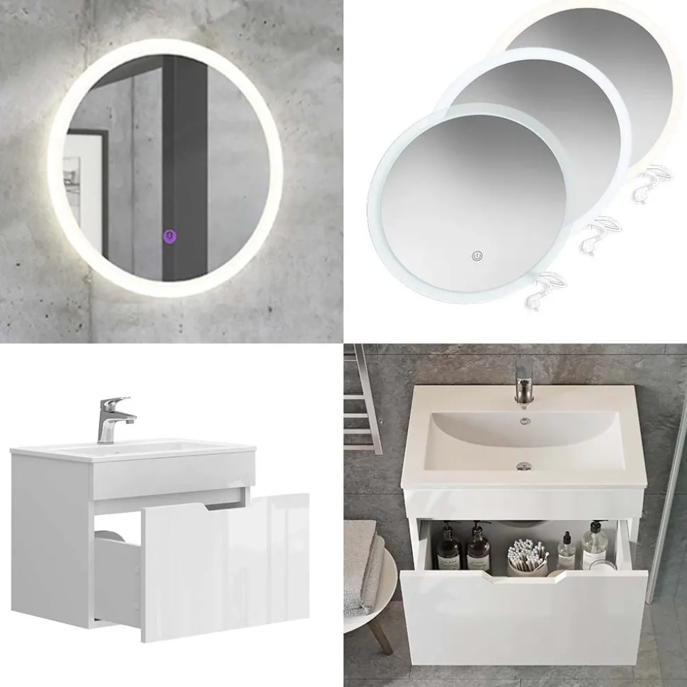 Badmöbel-Set Stefanie Weiß 3 Teile, mit Unterschrank 60 cm und Led Spiegel Vicco