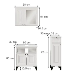 Badmöbel-Set Vanity Weiß 3 Teile Vicco