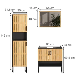 Badmöbel-Set Vayra Bambus 3 Teile Vicco