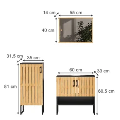 Badmöbel-Set Vayra Bambus 3 Teile Vicco