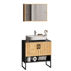 Badmöbel-Set Vayra Bambus 2 Teile Vicco