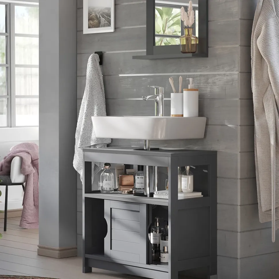 Badmöbel-Set Vilda Grau 2 Teile Vicco