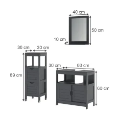 Badmöbel-Set Vilda Grau 3 Teile Vicco