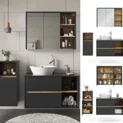 Badmöbel-Set Viola Anthrazit 3 Teile, mit Midischrank Vicco