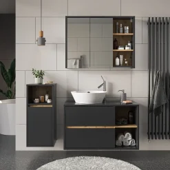 Badmöbel-Set Viola Anthrazit 3 Teile, mit Midischrank Vicco