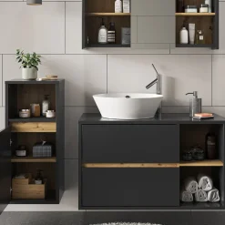 Badmöbel-Set Viola Anthrazit 3 Teile, mit Midischrank Vicco