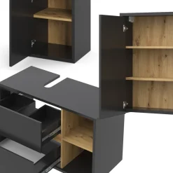 Badmöbel-Set Viola Anthrazit 3 Teile, mit Midischrank Vicco