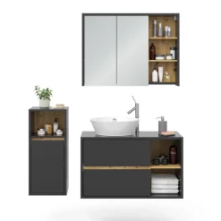 Badmöbel-Set Viola Anthrazit 3 Teile, mit Midischrank Vicco