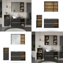 Badmöbel-Set Viola Anthrazit 3 Teile, mit Midischrank Vicco