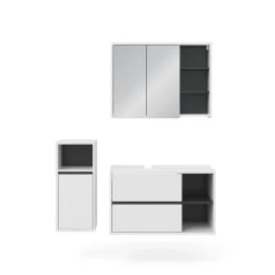Badmöbel-Set Viola Weiß 3 Teile, mit Midischrank Vicco