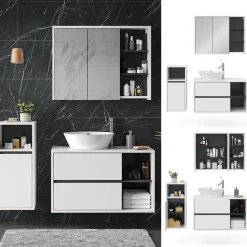 Badmöbel-Set Viola Weiß 3 Teile, mit Midischrank Vicco