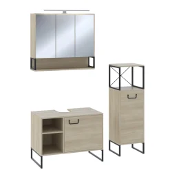 Badmöbel-Set Vionna Eiche/Schwarz 3 Teile Vicco