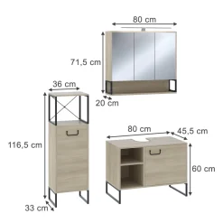 Badmöbel-Set Vionna Eiche/Schwarz 3 Teile Vicco