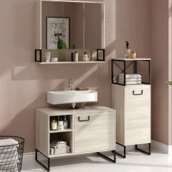 Badmöbel-Set Vionna Eiche/Schwarz 3 Teile Vicco