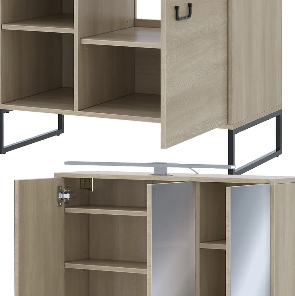 Badmöbel-Set Vionna Eiche/Schwarz 3 Teile Vicco