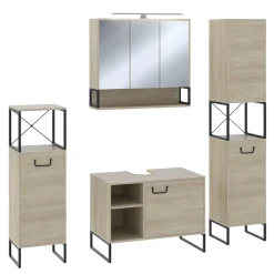 Badmöbel-Set Vionna Eiche/Schwarz 4 Teile Vicco