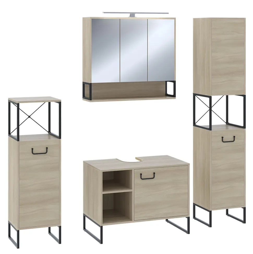 Badmöbel-Set Vionna Eiche/Schwarz 4 Teile Vicco