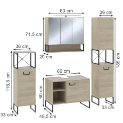 Badmöbel-Set Vionna Eiche/Schwarz 4 Teile Vicco