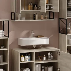 Badmöbel-Set Vionna Eiche/Schwarz 4 Teile Vicco