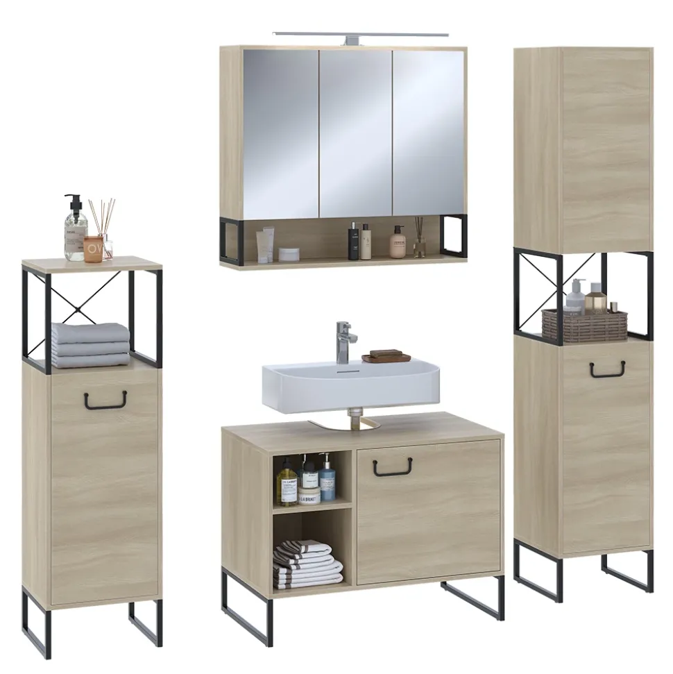 Badmöbel-Set Vionna Eiche/Schwarz 4 Teile Vicco