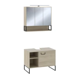 Badmöbel-Set Vionna Eiche/Schwarz 2 Teile Vicco