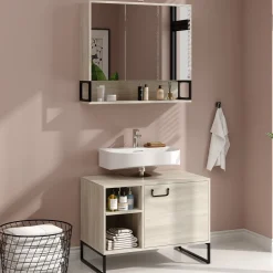 Badmöbel-Set Vionna Eiche/Schwarz 2 Teile Vicco