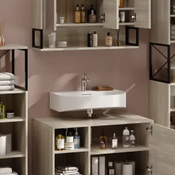 Badmöbel-Set Vionna Eiche/Schwarz 2 Teile Vicco