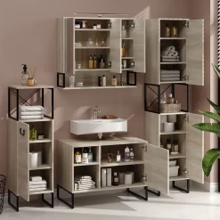 Badmöbel-Set Vionna Eiche/Schwarz 2 Teile Vicco