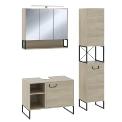 Badmöbel-Set Vionna Eiche/Schwarz 3 Teile Vicco