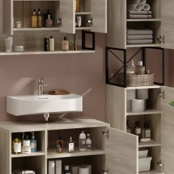 Badmöbel-Set Vionna Eiche/Schwarz 3 Teile Vicco