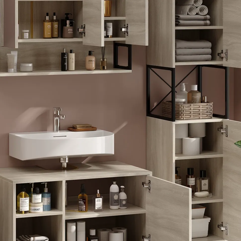 Badmöbel-Set Vionna Eiche/Schwarz 3 Teile Vicco