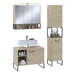 Badmöbel-Set Vionna Eiche/Schwarz 3 Teile Vicco