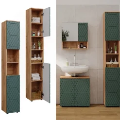 Badschrank Irma Grün/Goldkraft Eiche 30 x 192 cm Vicco