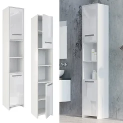 Badschrank Weiß Hochglanz/Weiß 30 x 190 cm Vicco